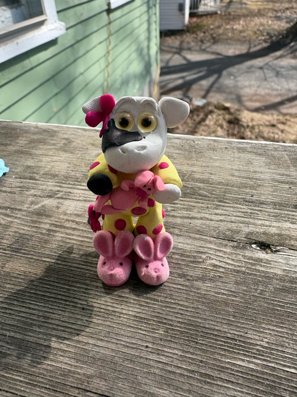 Cute Polka Dot Cow  Figurine in Yellow and Pink onesies pj